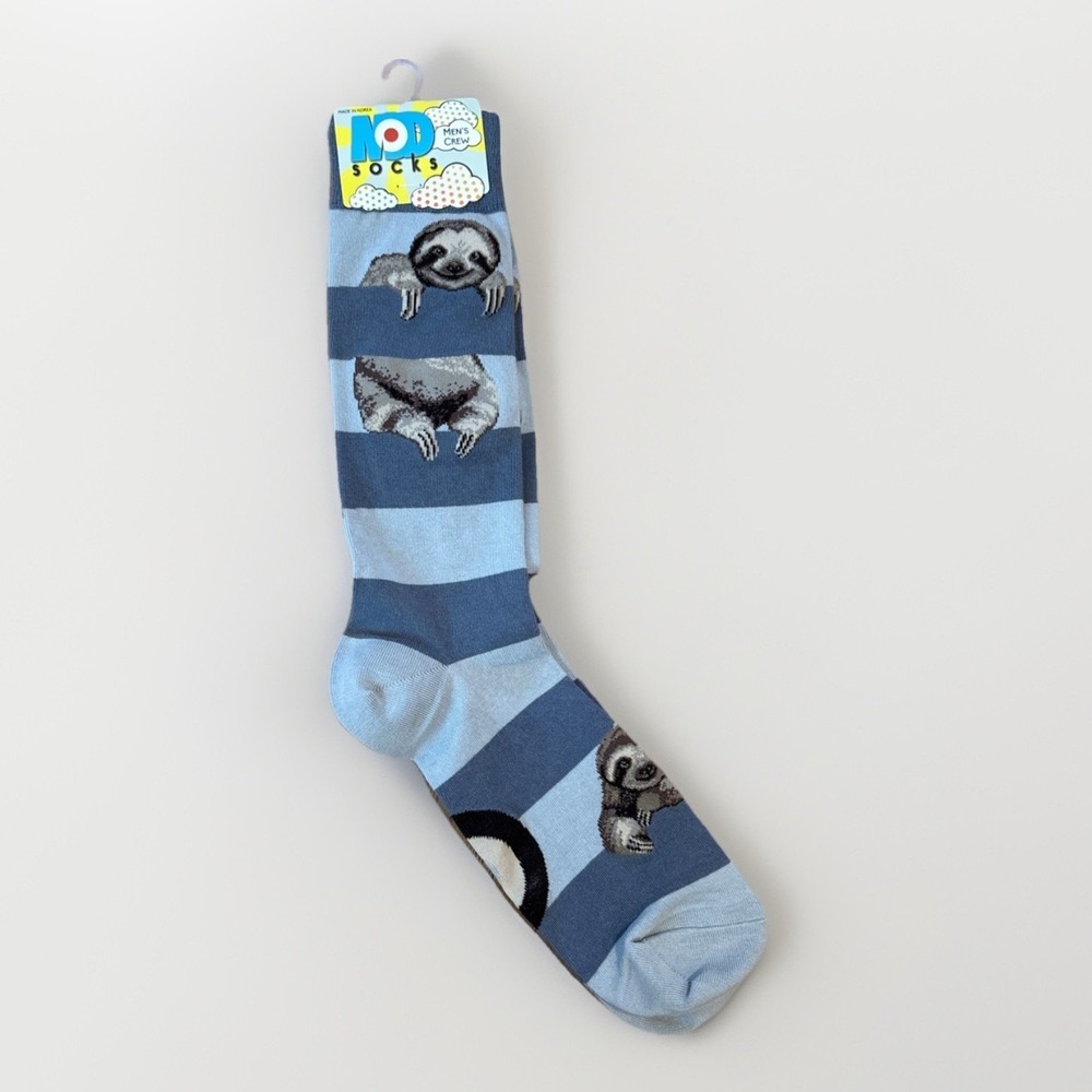 MOD Socks Sloth Mens Crew Unisex Grey Stripe NWT